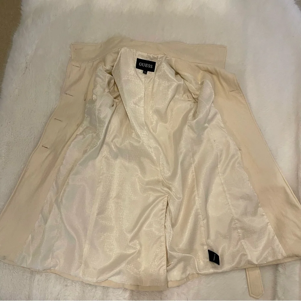 Guess Cream Winter White Long Belted Trench Coat - Picture 9 of 14
